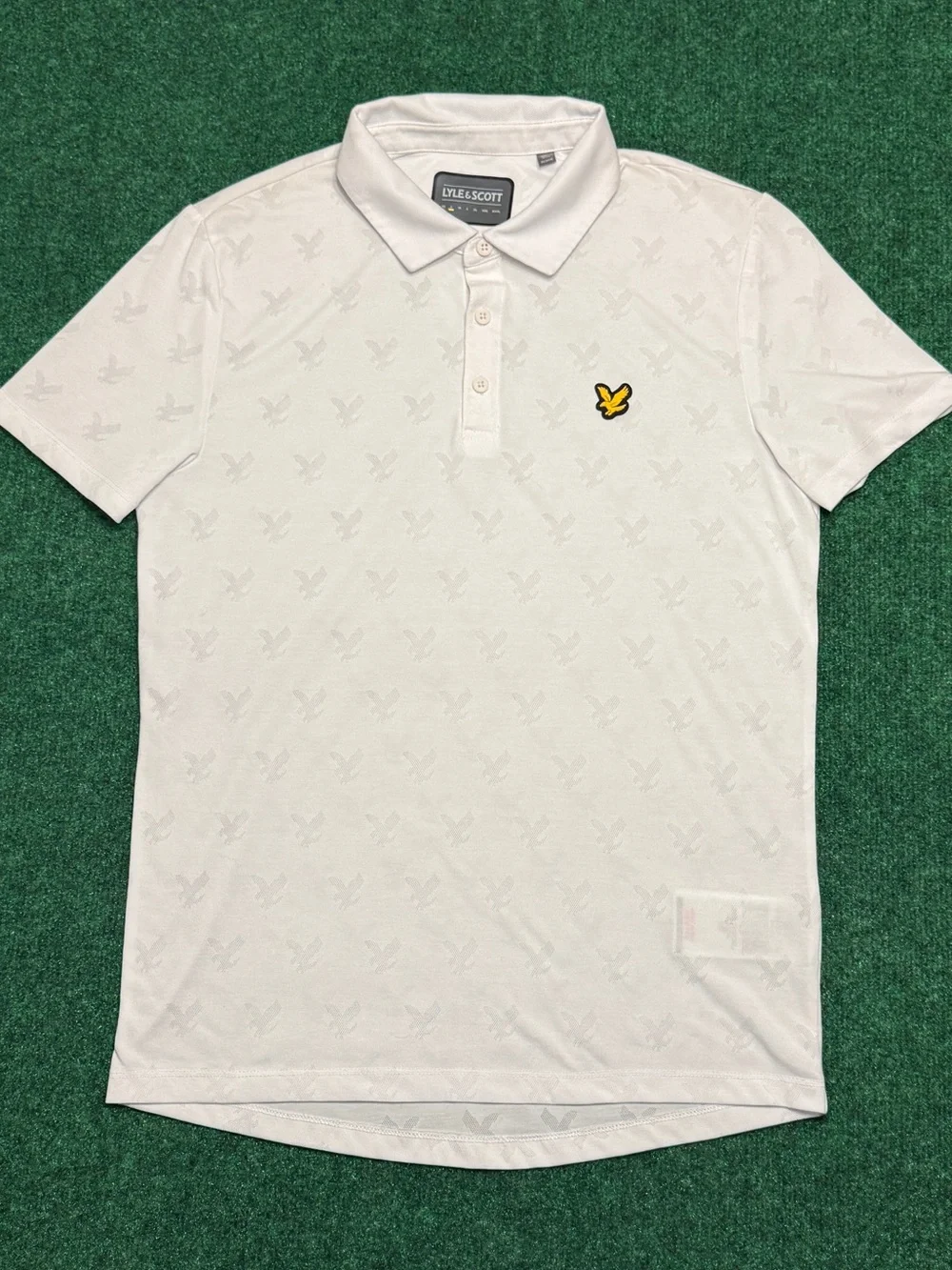 Lyle & Scott White All Over Print Eagle Polo with Yellow Eagle Logo (Size Small) - Picture 3 of 6